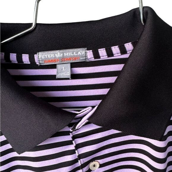 Peter Millar Summer Comfort Purple Striped Performance Golf Polo L - Picture 2 of 4